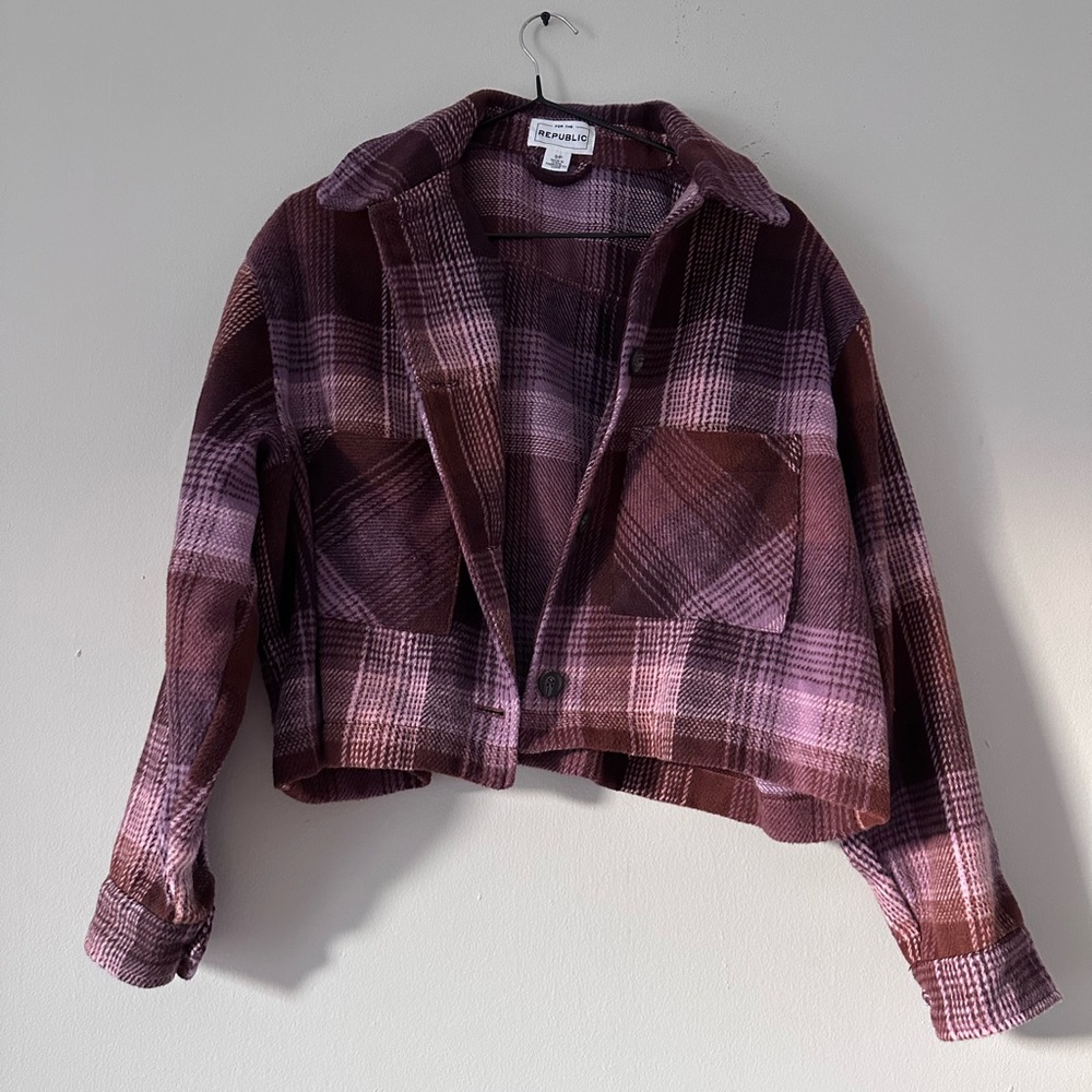 Raspberry Cropped Flannel Jacket For the Republic S